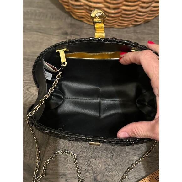 Accessory Lady Vanessa Black Wicker Coated Woven Chain Purse Clutch vintage - Picture 8 of 10